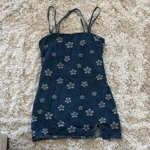 Cider Embroidered Floral Denim Dress